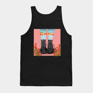 illustration black shoes with flowers.  boots with socks.flowers in socks Tank Top